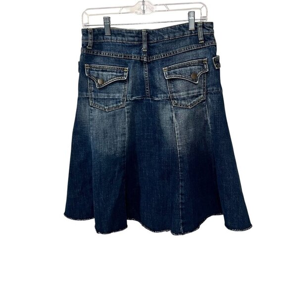 Y2K Mudd Denim Flared Skirt With Distressed Stitching & Back Pockets size 5 - Picture 5 of 7